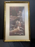 framed print of hurdled Asian man