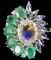 Oval Fire Opal 2ct And Earth Mined Emeralds And Tanzanite New Designer 925 Sterling Silver Ring 7