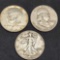 Silver Half Lot Of 3 1.5 Face Bu Kennedy Walker & Franklin 90% Silver