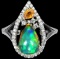 Untreated Pear Fire Opal 10x7mm Sapphire Simulated Cz 925 Sterling Silver Ring 7 New
