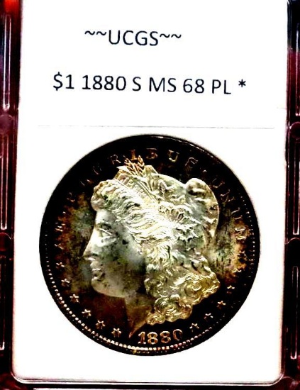 Morgan Silver Dollar 1880 S Gem Bu Pl Ms+++++++ Beautiful Peripheral Original Tones High Grade Pq