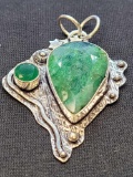 Hand Crafted Silver 925 Pendant With Green Emerald Gemstone Inlay