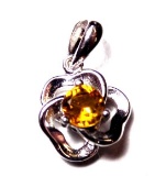 Yellow Sapphire color citrine Pendant Sterling Silver Setting New 1+ Ct Round New Designer Stunning