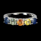 Round Sapphire 14k White Gold Plate 925 Sterling Silver Ring 7 Earth Mined Gems Blue And Yellow
