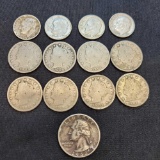 Collectors lot of 4 Silver Dimes 1 1942 Silver Quarter 8 Liberty Nickels