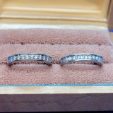 925 Sterling Silver Wedding Band Ring Set, Set With White Zirconia Stones