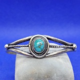Antique Navajo Silver Native American 925 Sterling Silver Bracelet 17.3g With Lapis Blue Stone