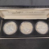 Peace Dollar Set of 3 1922 The Collectors Mint With Cert In Felt box