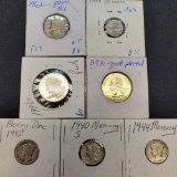 Collector Lot 3 Silver Mercury One Rarer 1944 Silver Foreign Dime 2 Quarters One Gem Nickel