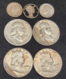 Franklin Half's, Mercury Dime, Silver dime, 7 coin lot