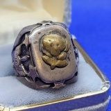 Sterling Silver Ring with 10k gold Rose Mens ring size 10