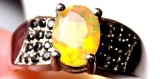 14 Kt Plated 925 Ring With 2+ Ct Fire Opal And Small Black Diamonds New Designer Aaa Quality
