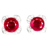 Round Red AAA Blood Red Ruby 7mm Simulated Cz 925 Sterling Silver Earrings New Designer