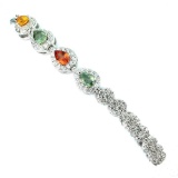 Pear Sapphire Multi Color 4x3mm Simulated Cz 925 Sterling Silver Bracelet New Designer aaa+