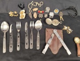 Boy Scouts Lot, Pin, Compass, utensil kit, Arrowhead