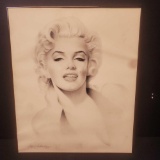 Framed Black and White portrait art Marlin Monroe w/signature Says Gary 1989