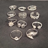 11 Silver 925 Ring Skulls, Ducks, Horses