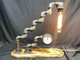 Fancy Stylized Pipe Plumbing Light with Clock Steampunk