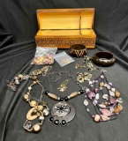 Costume Jewelry in a Fancy Box Necklaces, Bracelets, more