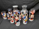 Disney Collectible Glasses and Milk Jugs Mickey, Minnie Mouse, Donald Duck more