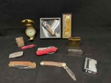 Assorted Pocket Knives, Lighters and Compass. WWII 1941-45 Knife more