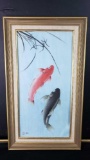 Framed artwork of Coy fish w/chop mark