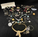 Fancy Costume Jewelry Lot. Necklaces, Earrings, Broaches, more