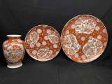 Goldimari Hand Painted Vase, Plates