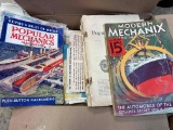 Large box of Antique Modern Mechanix and Popular Mechanics Magazines