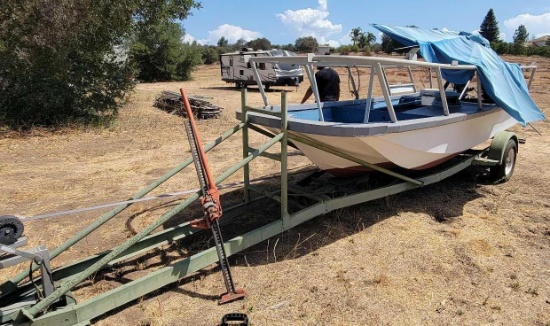 Dual Mercury Outboard Motor Pontoon w/ Boat Trailer