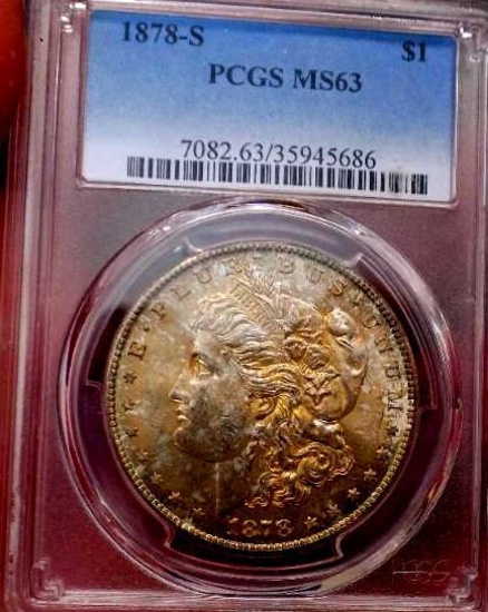 Morgan Silver Dollar 1878 S Pcgs Certified Ms 63+++ Monster Rainbow Colors Rare Find