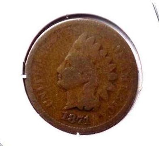 Indian Head Cent 1871 Mega Rare Date Vg++ $$$ Original Sharp Coin