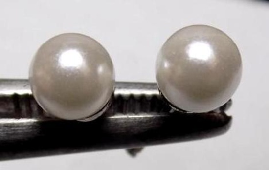 Pearl Earrings Genuine High Grade Real Pearls Set In 14 Kt White Gold