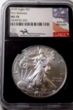 Silver American eagle 2018 ngc certified black label first day of issue mercanti signed ms 70