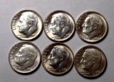 Roosevelt Silver Dimes Lot All Frosty White Gem Bu Beauties 6 Coins