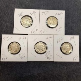 Buffalo and silver Nickel Lot of 5 AU To UNC Coins Key Dates Nice Lot