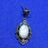 Antique Native Earring With Large White Opal Rare Piece