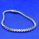 Sterling Silver Bracelet With Real Earth Mined Diamonds 1ct+ Beautiful