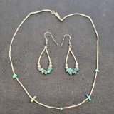 Silver and Turquoise Set Necklace and Earrings