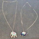 2 Silver Necklaces with Elephant Pendants