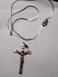 Sterling Silver Jesus On Cross And Chain Very Old Antique Item Stamped Italy