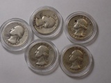 Washington Silver Quarter Lot Collectors Lot In Plastic Cases 5 Coins 90% Silver