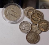 Mercury Dime And Standing Liberty Quarter Lot 8 Mercuries 1 Stl 1.05 Face Value 90% Silver