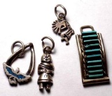 Native American Sterling Silver Charm Lot Of 4 Antique Items