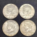 90% Silver Kennedy Half Lot 1964 4 Coins $2 Face Value Frosty White UNCS