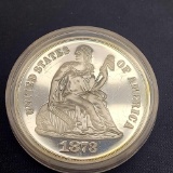 1873 CC Platium Layerd Dime COPY Large Coin Proof Strike