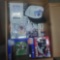 Box of sports memorabilia