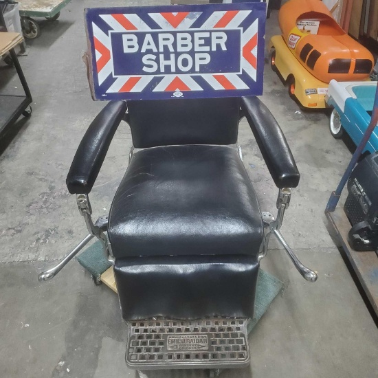 Vintage Emil.J.Paidar black leather barber chair w/sign