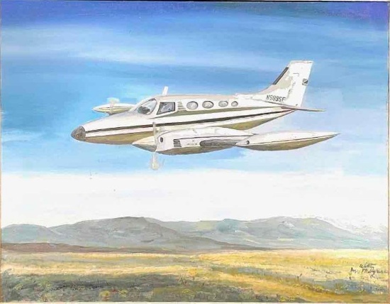 Low Flying Cessna 414, from Artist Unknown, Framed Oil on Canvas