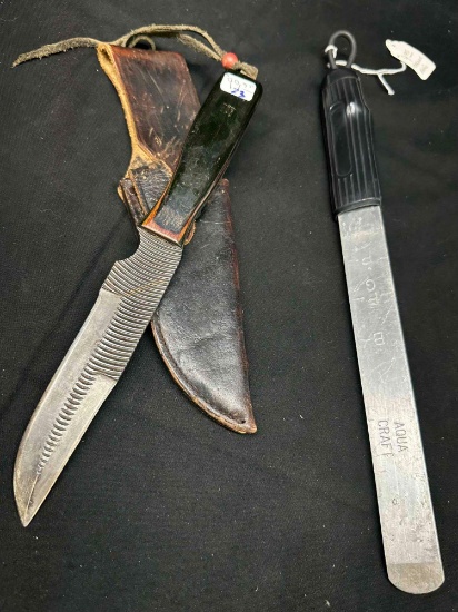 Unique Ribbed Anza USA 1988 Ribbed Knife, Aqua Craft Abalone Knife